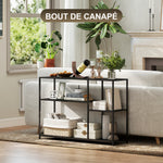 Mesa consola estrecha de 4 niveles estilo industrial con marco de acero, 110 x 30 x 75 cm, negro