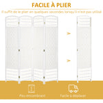 Paravent intérieur en bois séparateur de pièce cloison pliable 4 panneaux 160 x 170 cm blanc