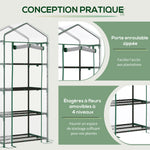 Serre de Jardin PVC avec Étagères 4 Niveaux, Serre de Balcon, Bâche Renforcée 140g/m², Châssis en Acier, Porte Zippée Enroulable, pour Légumes et Plantes, Extérieur, 70x50x160cm, Transparente