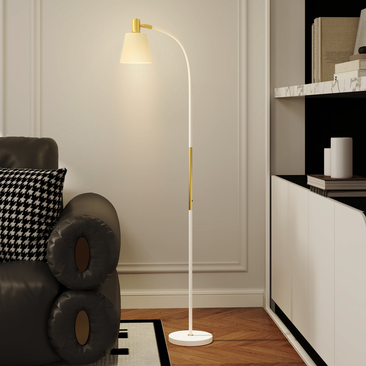 Lampadaire de salon réglable en hauteur 127-160 cm avec interrupteur, douille E27, blanc