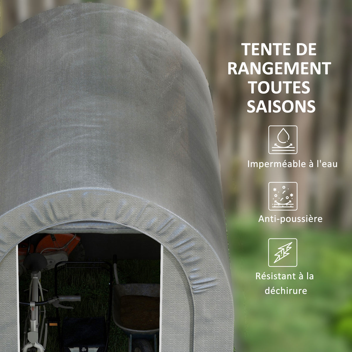 Abri de jardin tente de rangement extérieur abri de vélo garage pour vélo bâche en PE cadre en métal galvanisé gris