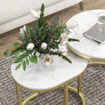 Lot de 2 tables basses tables d'appoint gigognes encastrables structure en acier et plateau en bois aspect marbre or