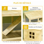 Conejera de madera con recinto para animales, villa para conejos de 2 niveles con área de juego, rampa y puertas con cerradura