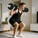 Ensemble d'haltères 2-en-1 20kg poids réglable kit haltères musculation barre d'extension poignée antidérapante noir