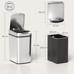 Poubelle de cuisine automatique 12 L en acier inoxydable, poubelle à capteur avec couvercle, 28 x 22 x 41 cm, argent