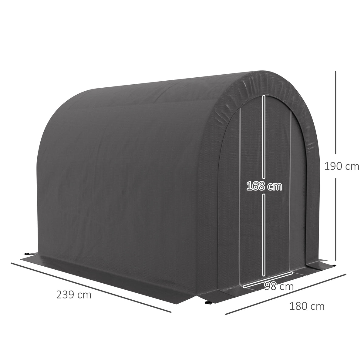 Lorategiko etxola, kanpoko biltegiratze-tenda, bizikleta-tokia, bizikleta-garajea, PE estalkia, metalezkoa, 2,4 x 1,8 x 1,9 m, gris iluna