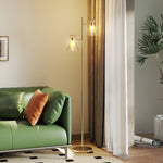 Lampadaire sur pied salon à double tête réglable, lampe sur pied, abat-jour en verre floral, 42 x 25 x 165 cm, doré