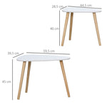 Juego de 2 mesas nido de diseño escandinavo con patas de madera y tablero de madera, blanco