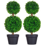 Set de 2 árboles de boj artificiales de doble bola con tronco y maceta incluidos - altura 60 cm verde