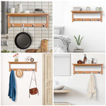 Porte-manteau mural penderie murale étagère 50L x 16l x 17,5H cm 4 patères kit fixation fourni bambou naturel