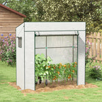 Serre de jardin murale adossée avec 1 porte enroulable, bâche PE renforcée, 2 fenêtres, dim. 196L x 77l x 197/178H cm