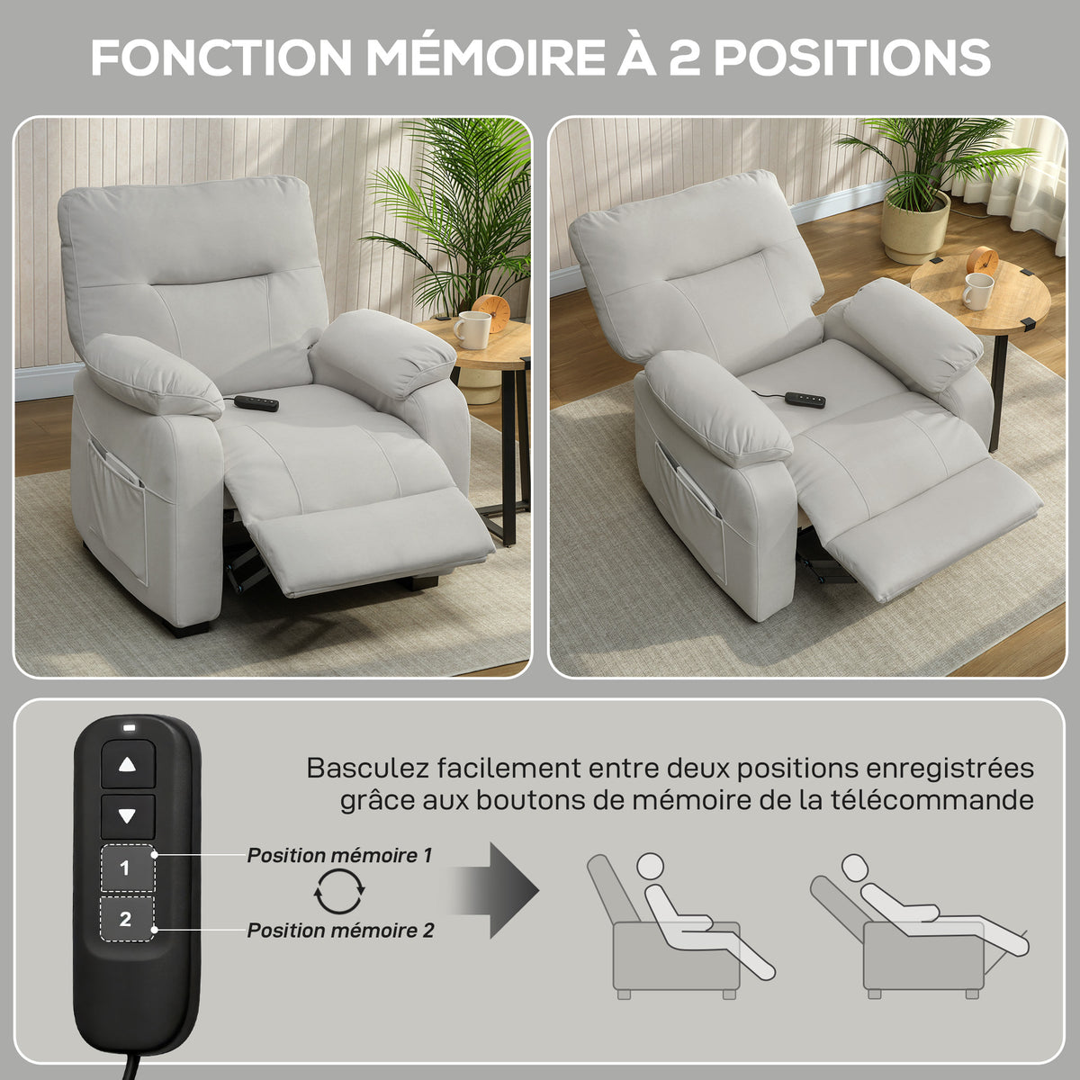 Fauteuil relax électrique fauteuil inclinable port USB repose-pieds poches latérales télécommande 96x90x103cm crème