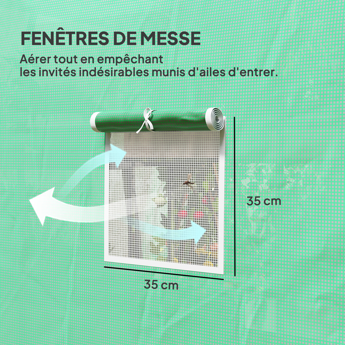 Serra a tunnel da giardino 6 m² 3 x 2 m con 1 porta + 2 pareti laterali avvolgibili con cerniera, 6 finestre, verde