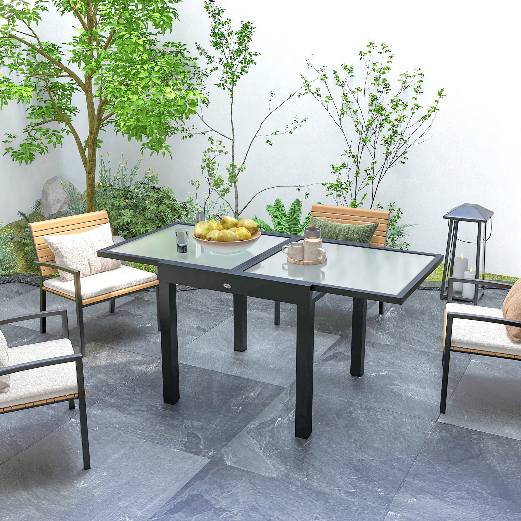Table Extensible de Jardin Grande Taille dim. dépliées 160 x 80 x 75 cm Aluminium Plateau Verre trempé transparent