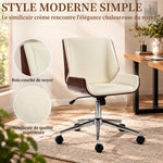 Chaise de Bureau Design Vintage, Hauteur Réglable, Pivotant 360°, Piètement Chromé, 53 x 60 x 86-96 cm, Crème