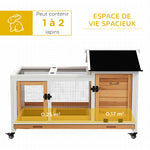 Clapier cage à lapins rongeurs sur roulettes 2 portes verrouillables - 108 x 58 x 73,5 cm bois massif jaune