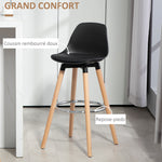 Lot de 2 tabourets de bar, chaises de bar avec dossier et repose-pieds, assise rembourrée, 43 x 43 x 91 cm, noir