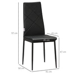 Lot de 4 chaises de salle à manger avec dossier haut, revêtement synthétique et pieds en acier, noir