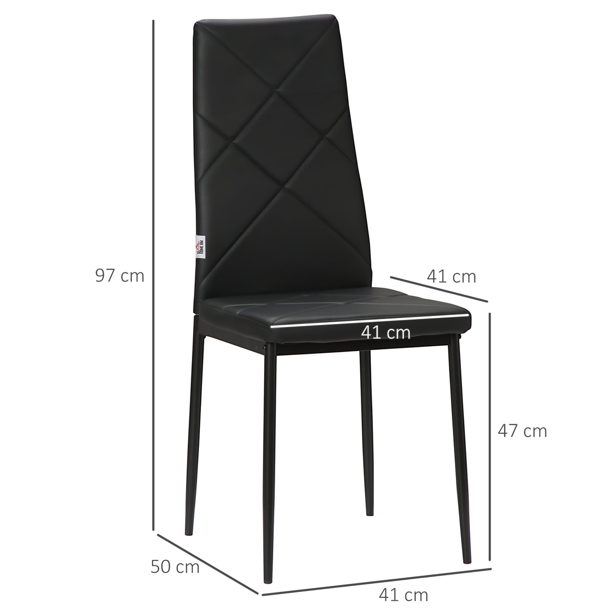 Lot de 4 chaises de salle à manger avec dossier haut, revêtement synthétique et pieds en acier, noir