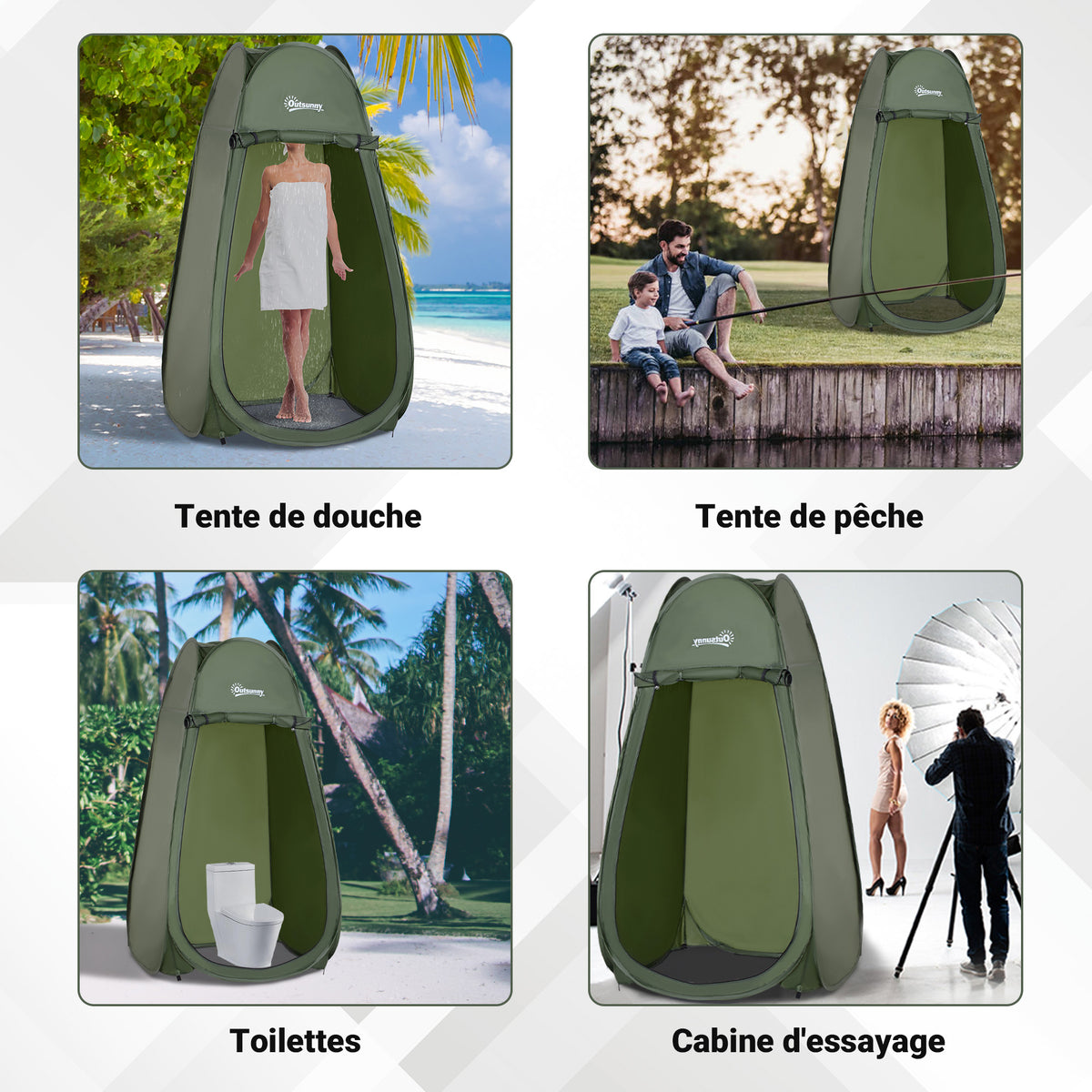 Tente de douche pop-up tente de toilette pliable et portable anti-UV sac de transport inclus pour plage, pêche, randonnée, bain, l'extérieur, vert
