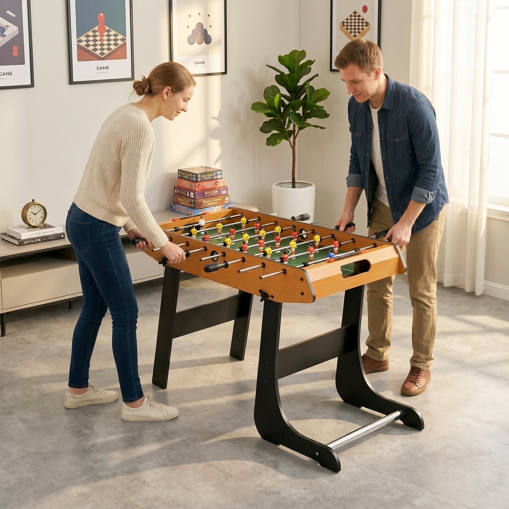 Baby-foot table de Babyfoot pliable dim. 98L x 42l x 62H cm 2 balles fournies MDF marron et noir