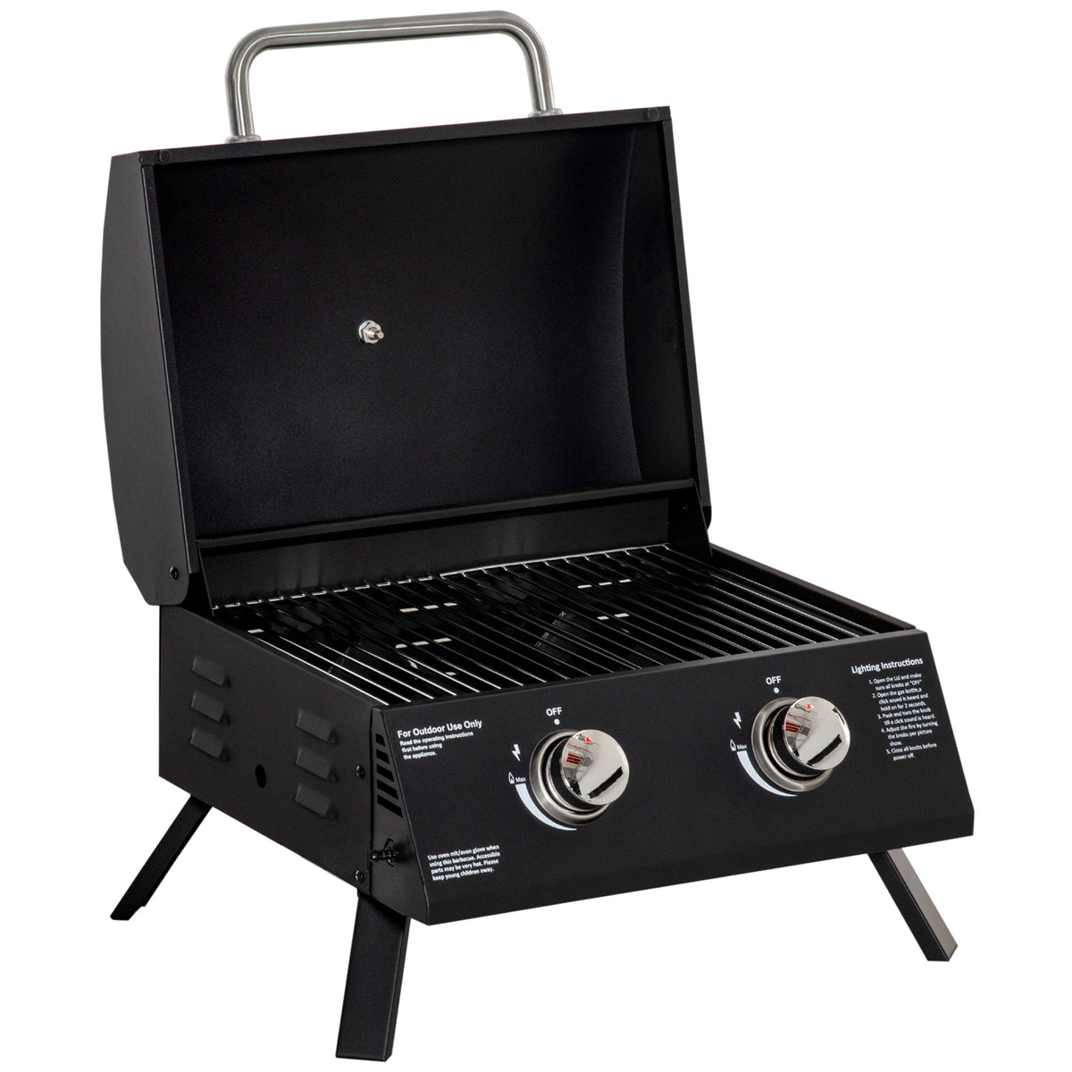 Barbecue gaz de Table transportable Pieds Pliables - 2 brûleurs 5 KW - Barbecue gaz de Camping - Grille de