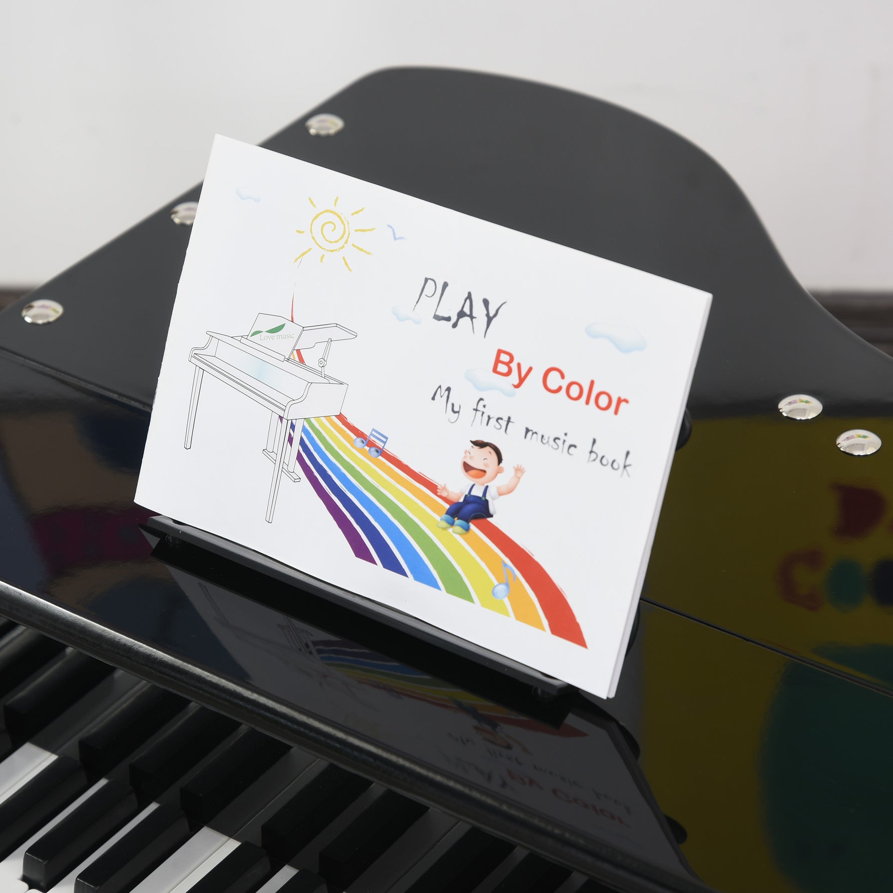Piano à queue enfant en bois Piano enfant clavier de piano 30 touches - tabouret et pupitre inlus - Instrument de Musique - MDF noir