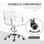 Chaise de bureau fauteuil manager pivotant hauteur réglable revêtement synthétique capitonné blanc