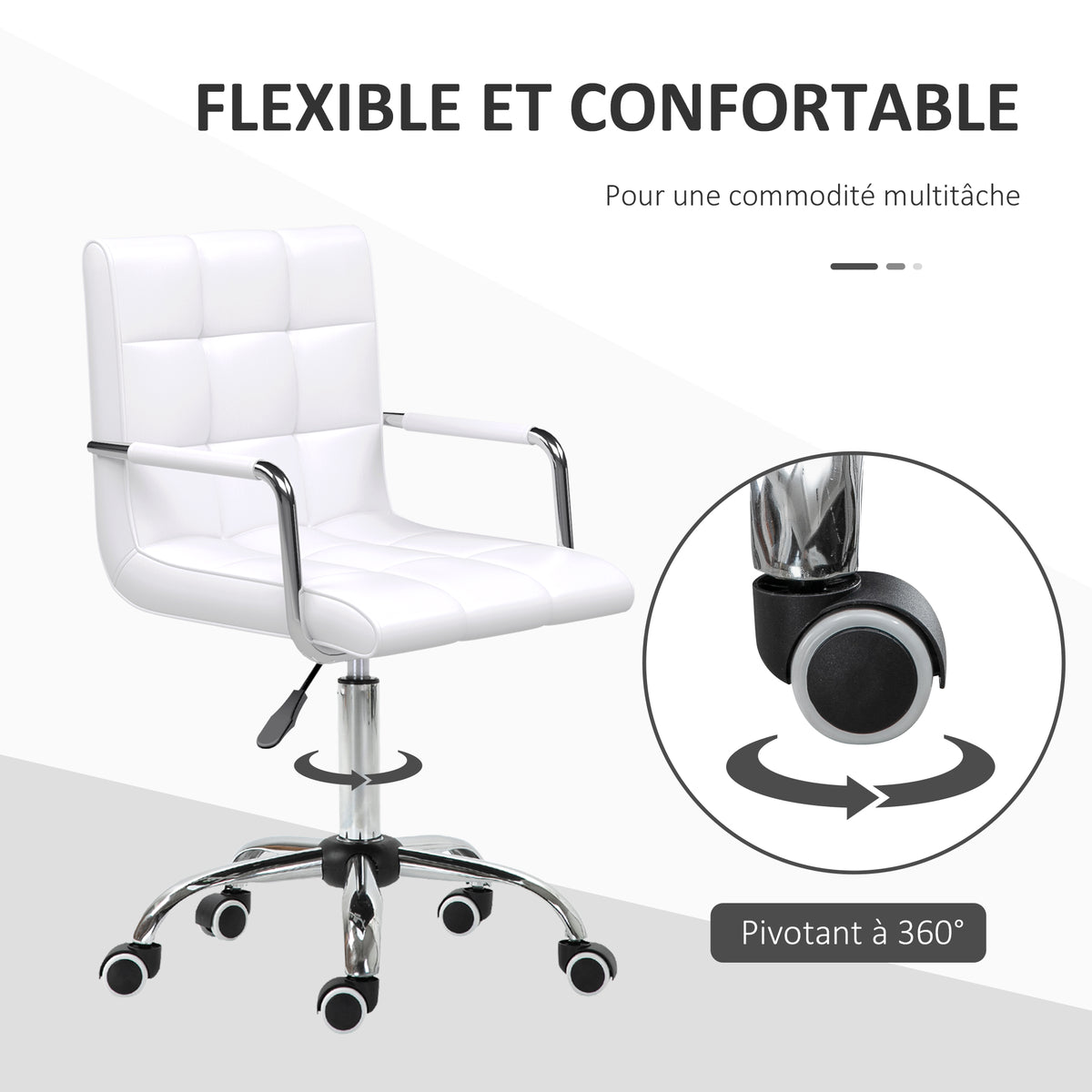 Chaise de bureau fauteuil manager pivotant hauteur réglable revêtement synthétique capitonné blanc