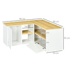 Meuble TV d'angle banc télévision jusqu'à 40 pouces avec rangements aspect bois clair et blanc