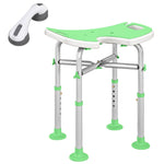 Tabouret de Douche, Hauteur Ajustable 39-51,5 cm, Barre d'Appui à Ventouse, Patins à Ventouse, Vert
