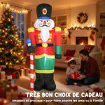 Soldat casse-noisette gonflable de Noël 245 CM avec lumières LED et sceptre, intérieur et extérieur, multicolore