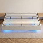 Lit Flottant 160 x 200 cm avec Éclairage LED Intelligent, Cadre de Lit Double Rembourré en Lin, Montage Facile, Beige