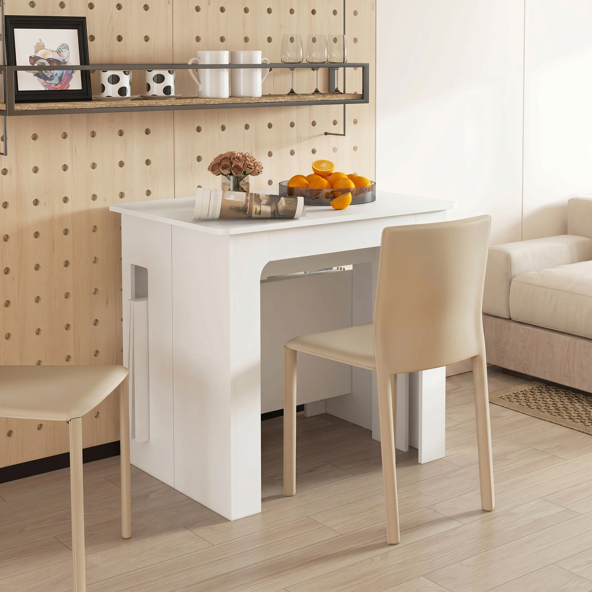 Table à manger pliante, table pliante cuisine extensible jusqu'à 6 personnes, pour petits espaces, salle à manger, blanc-9