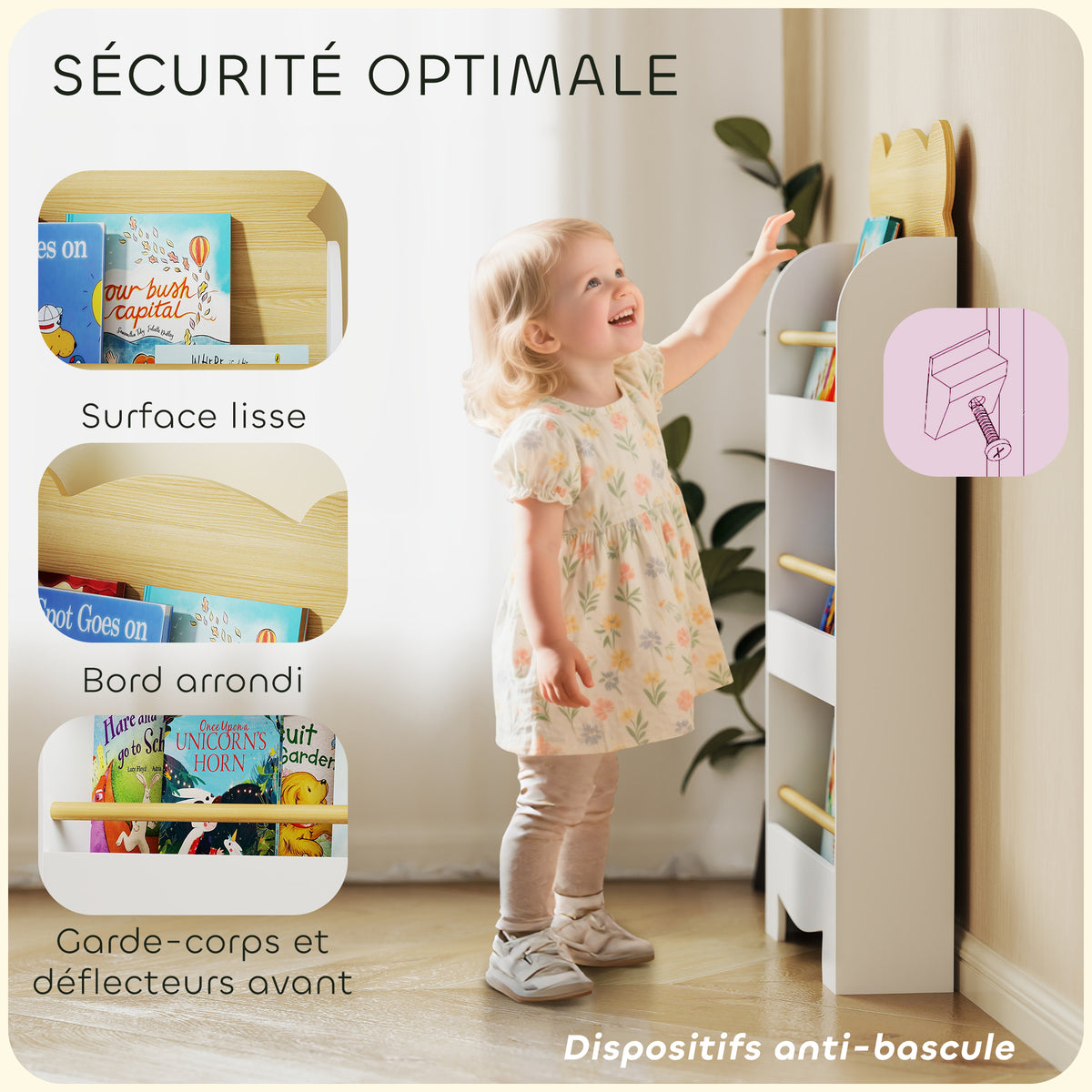 Bibliothèque pour enfant, rangement livre enfant 3 niveaux pour salle de jeux, chambre d'enfant, bois naturel