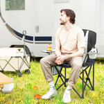 Chaise de camping pliante avec accoudoirs réglables, porte-gobelets, poches latérales et sac de refroidissement, noir