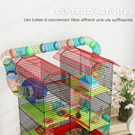 Cage pour hamster souris petit animaux rongeur avec tunnel mangeoire roue jouet 47 x 30 x 59 cm rouge