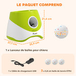 Lanceur de Balles Automatique avec 3 Balles en ETPU, 3 Réglages de Distance 6m/10m/14m, Intérieur et Extérieur, Vert