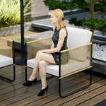 Conjunto de jardín de 4 piezas con sofá de 2 plazas, 2 sillones, 1 mesa de centro de cristal y cojines – blanco crema