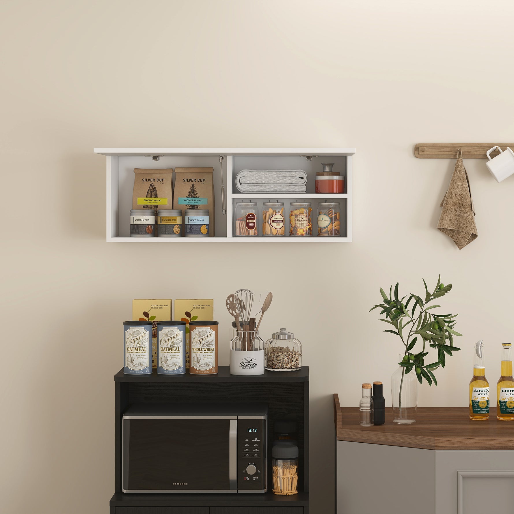 Armoire murale de salle de bain, meuble de rangement suspendu avec porte à charnières, 80 x 25 x 30 cm, blanc
