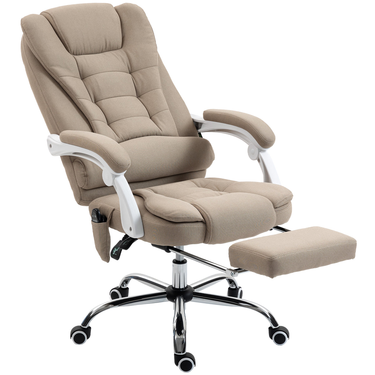 Fauteuil de bureau direction massant chauffant hauteur réglable dossier inclinable toile de lin beige