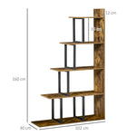 Étagère bibliothèque séparateur de pièce style industriel en escalier 5 étagères 102 x 30 x 160 cm, brun rustique