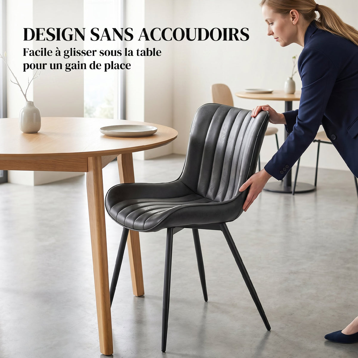 Lot de 2 chaises de salle à manger design moderne et capitonné pour salon, salle à manger, chambre à coucher, noir