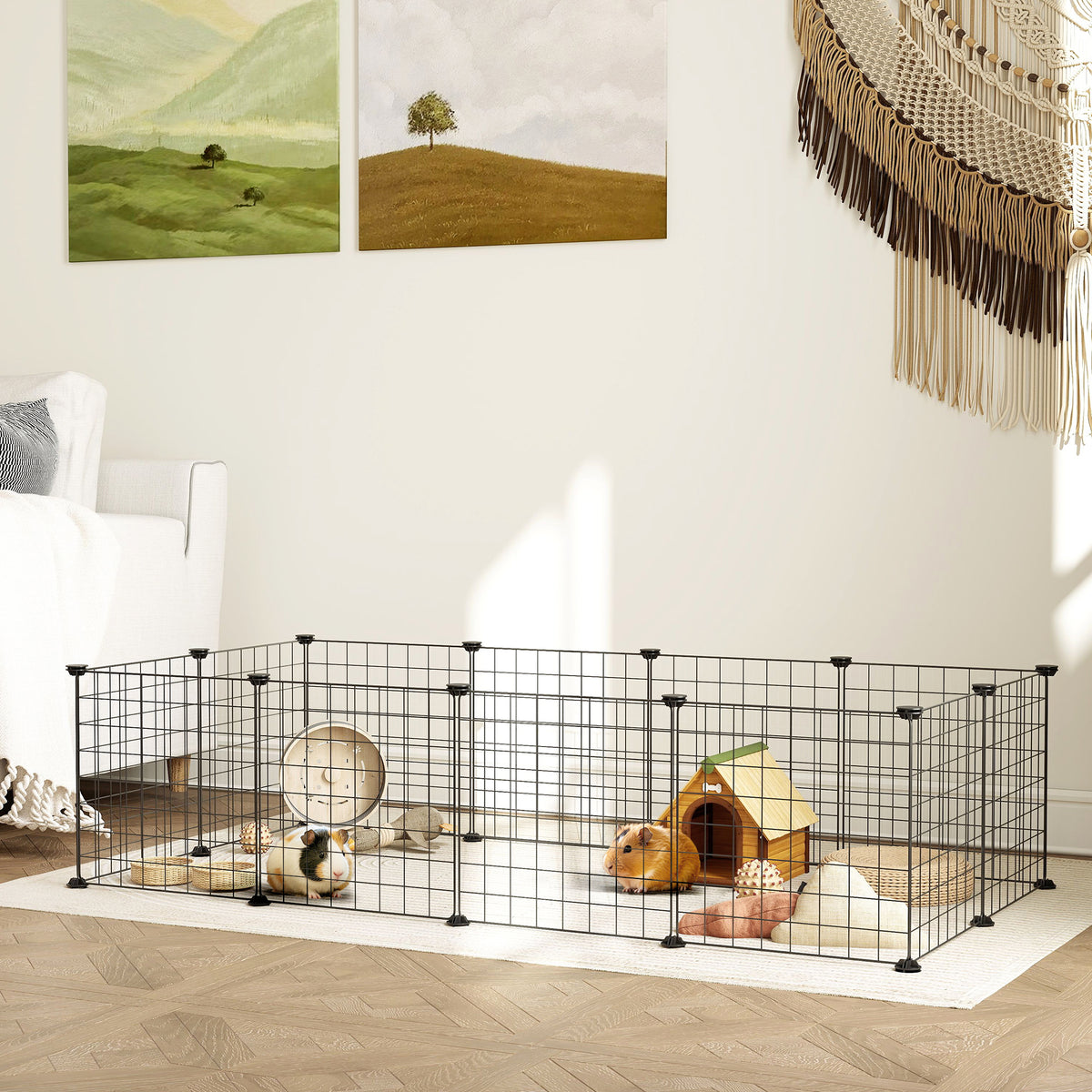 Dierenren puppyren voor huisdieren L 106 x B 73 x H 36 cm afgeronde hoeken metaaldraad zwart