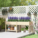 Jardinière sur pieds carré potager de jardin sur pieds 2 bacs tablette étagère inférieure 207 x 59 x 78 cm bois naturel