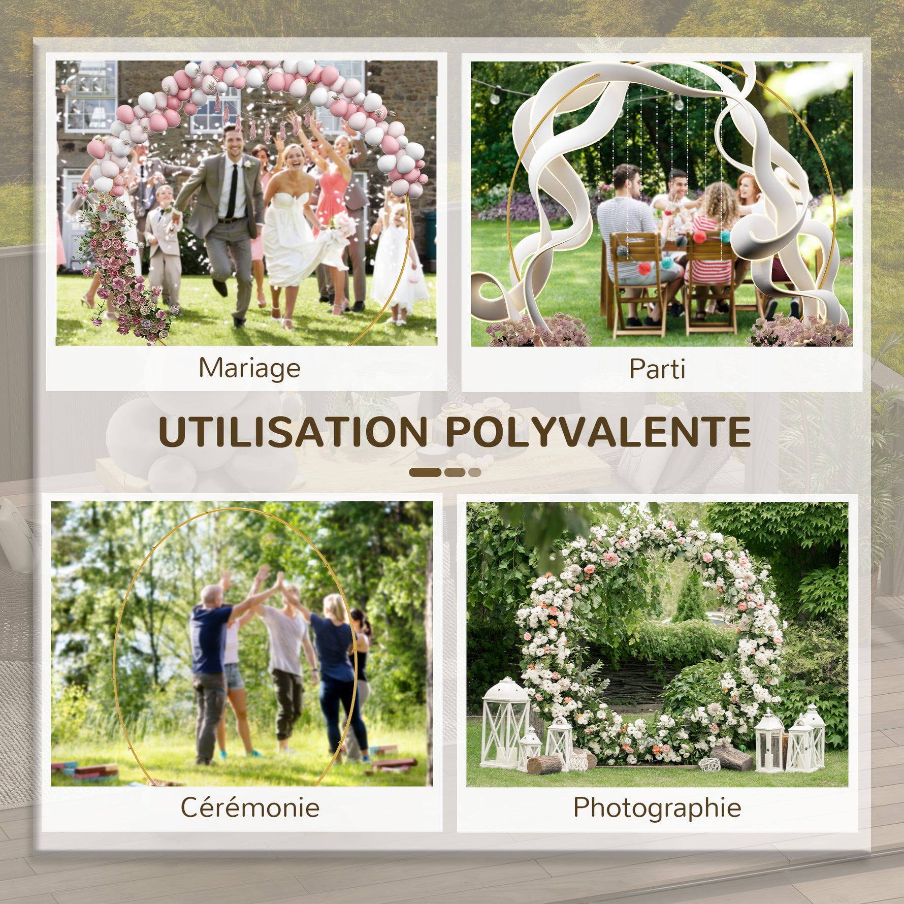 Arche de jardin arche de plantes grimpantes pour mariage, anniversaire, cérémonie et banquet acier doré