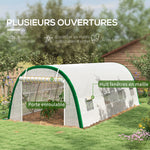 Serre de Jardin Tunnel 18 m² dim. 6L x 3l x 2H m - 8 fenêtres, Porte zippée Enroulable, Acier galvanisé, bâche PE, Blanc