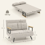 Canapé convertible 2 places avec dossier réglable à 5 niveaux et 2 coussins rembourrés, revêtement effet velours, beige