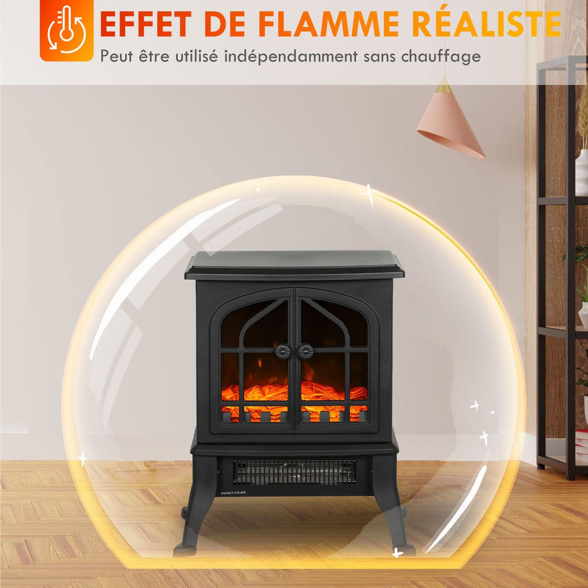 Cheminée électrique avec effet flamme 3D, 1800/900 W, fausse cheminée décorative, thermostat réglable, 39x24x48cm, noir-6