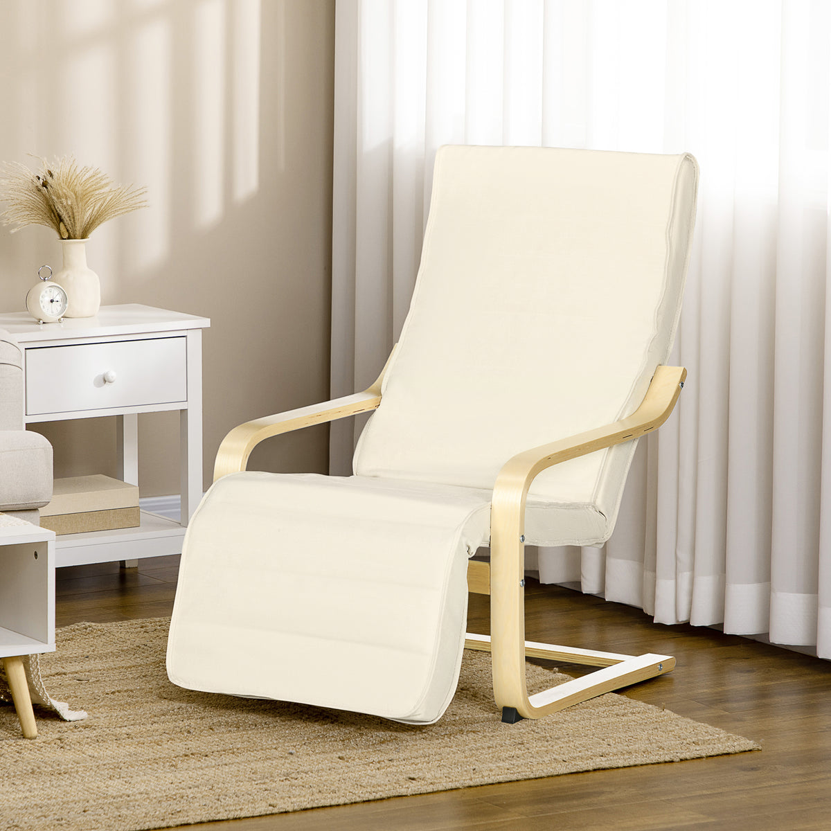Relaxfauteuil Comfort en Ontspanning met verstelbare, afneembare voetensteun 94 x 66,5 x 100 cm Massief Hout Crème